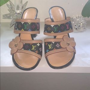 Louis Vuitton black & multi-color high heels.